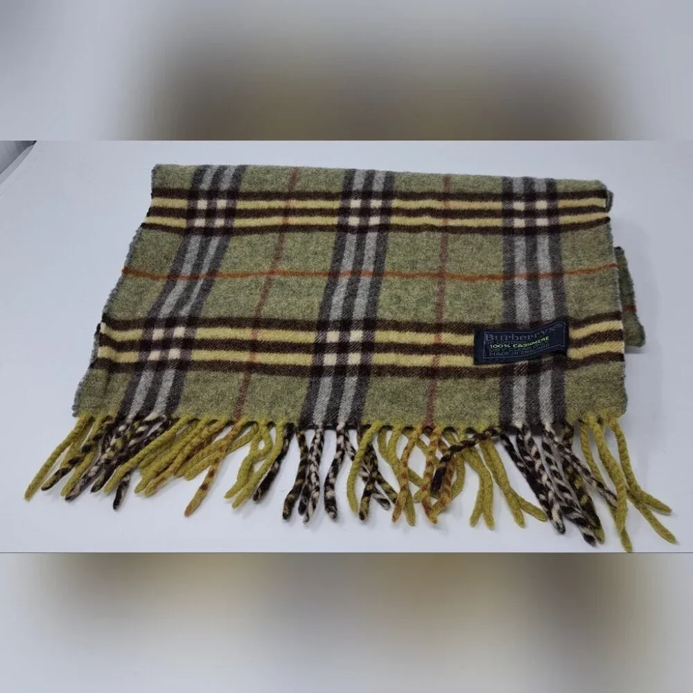 Burberry Vintage Scarf Nova Check 100% Cashmere England 90s Y2k 60" X 12"